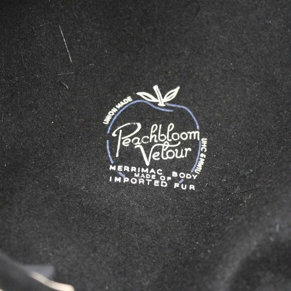 Vintage 50s Hat Black Peachbloom Velour Merrimac Body Rhinestone Trim - Hey Viv - Picture 7 of 8